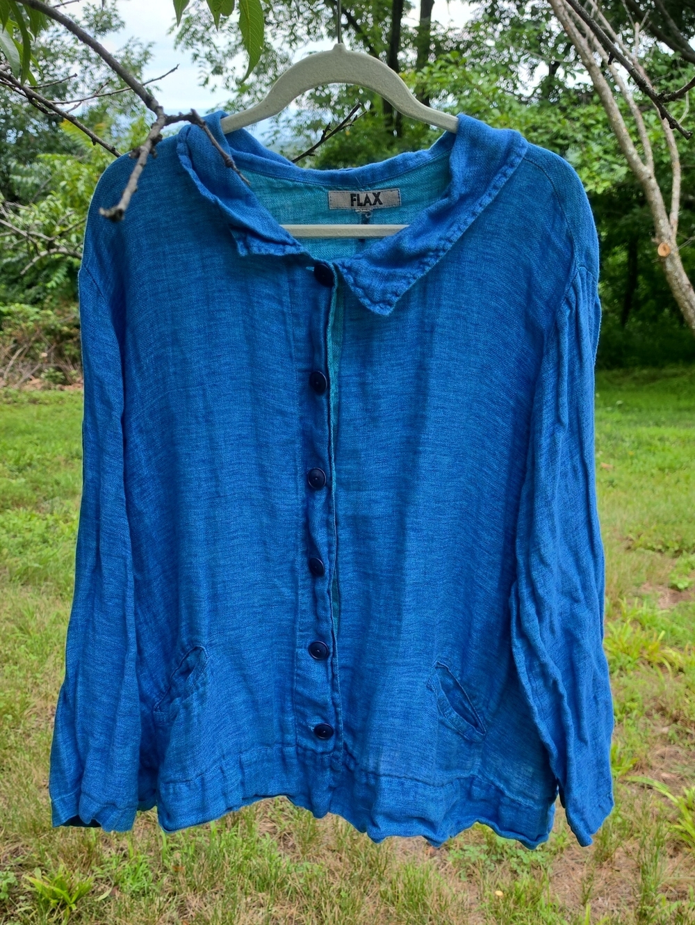 Flax Cobalt Blue Shirt Jacket 100% Linen